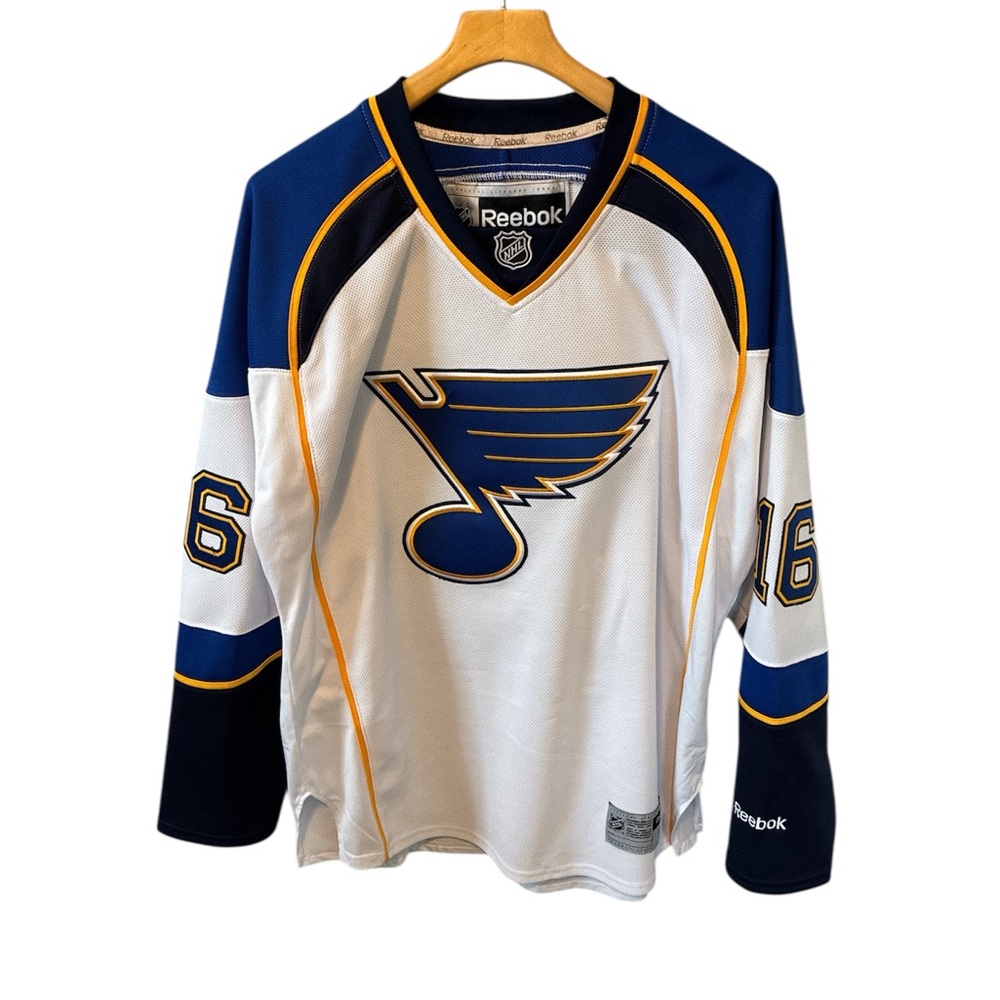 Official Men’s NHL Reebok STL Navy White Gold Hockey Jersey Hull 16 Large